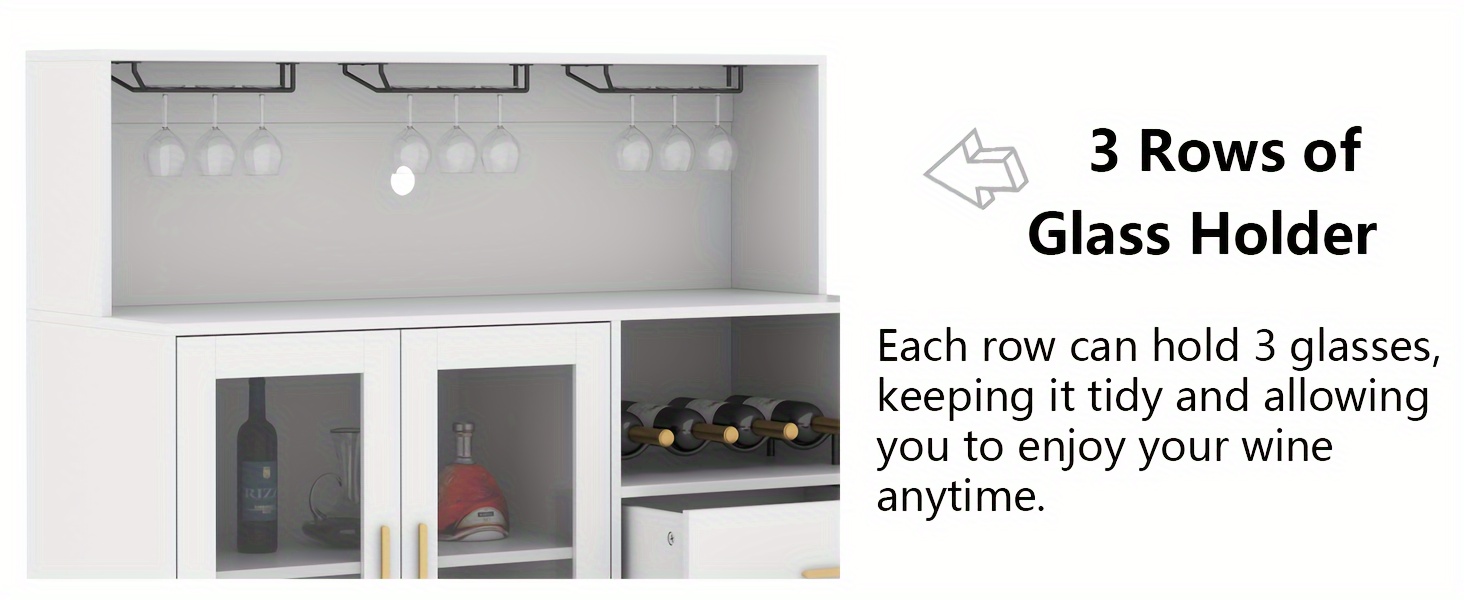 A Wine Storage Cabinet Featuring LED Lighting, Equipped with Racks for Wine And Glasses, Serving As a Kitchen Buffet Sideboard with Additional Storage And Drawers, Designed As a Contemporary Liquor Cabinet And Organizer.