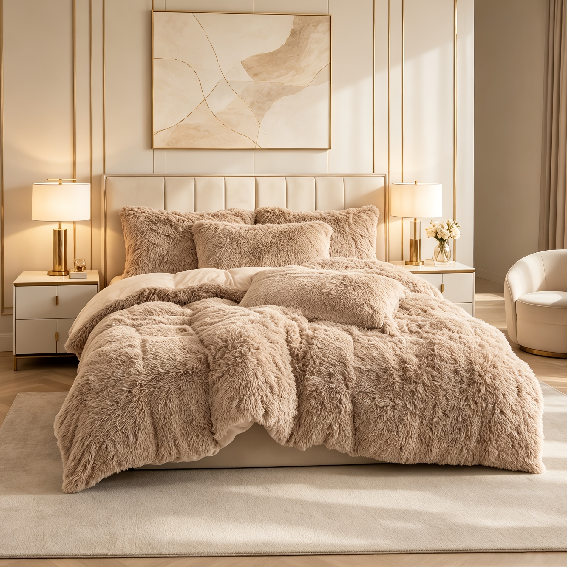 Image of 3pcs High-grade Solid Color Long Plush Duvet Cover, Delicate Plush, Easy And Elegant Three-piece Bedding (does Not Duvet Insert Or Pillow Inserts)