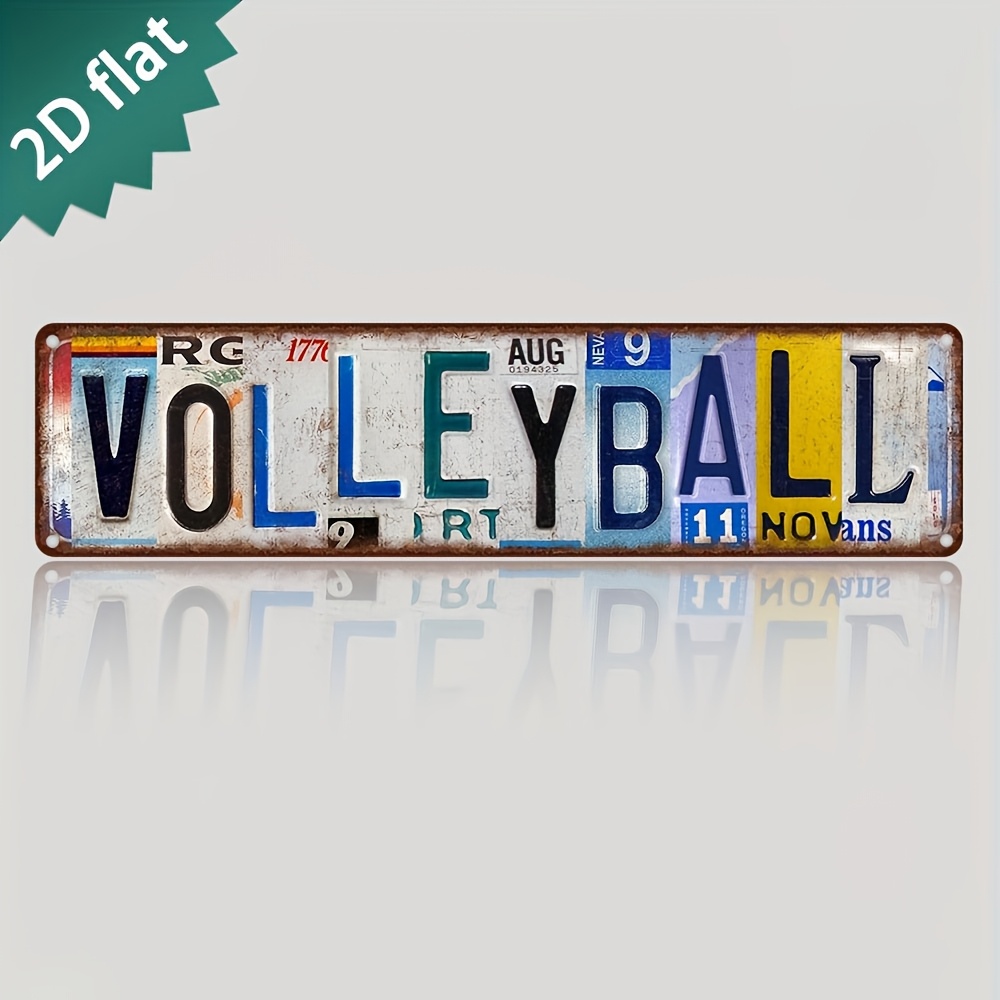 TEMU Letrero Metálico de Aluminio Vintage 2D , 1 pieza - Diseño Retro de Voleibol Impreso UV de Pared 40.64X10.16 Cm, Decoración Duradera para