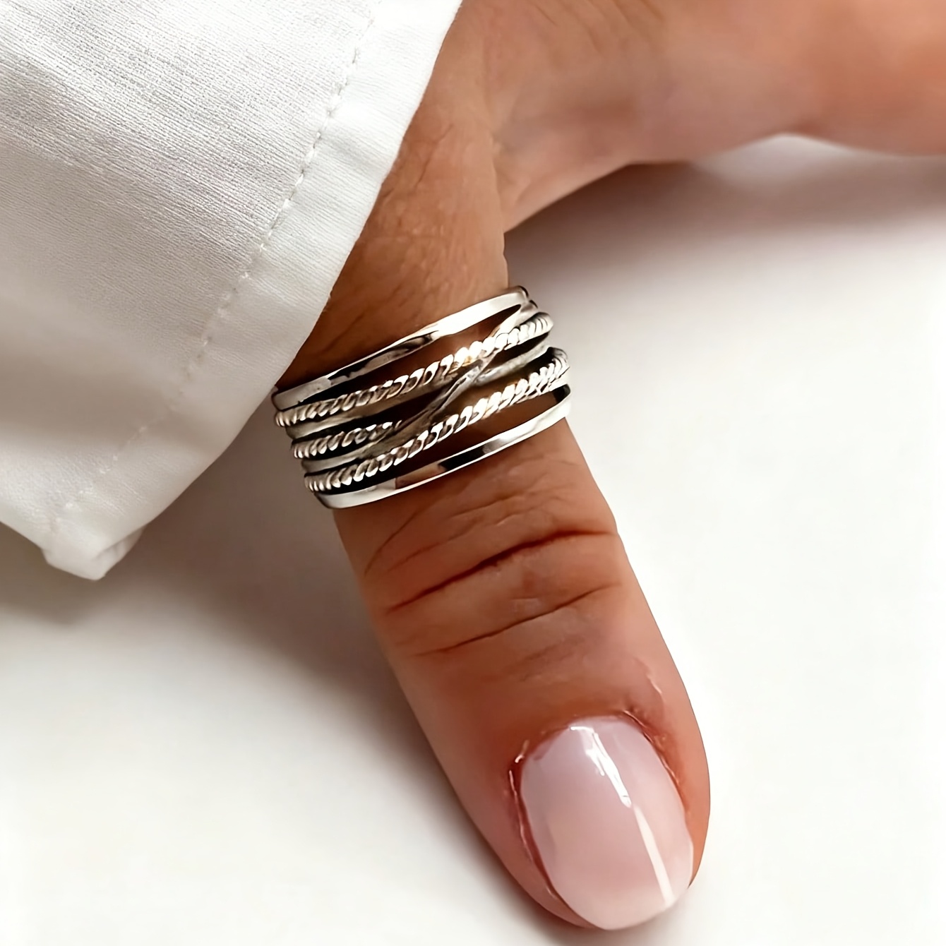 TEMU 1pc Vintage Thumb Knitted , Thick Adjustable Ring, Rugged Bohemian Elegant Ring, Women's Jewelry For , Gift For Her