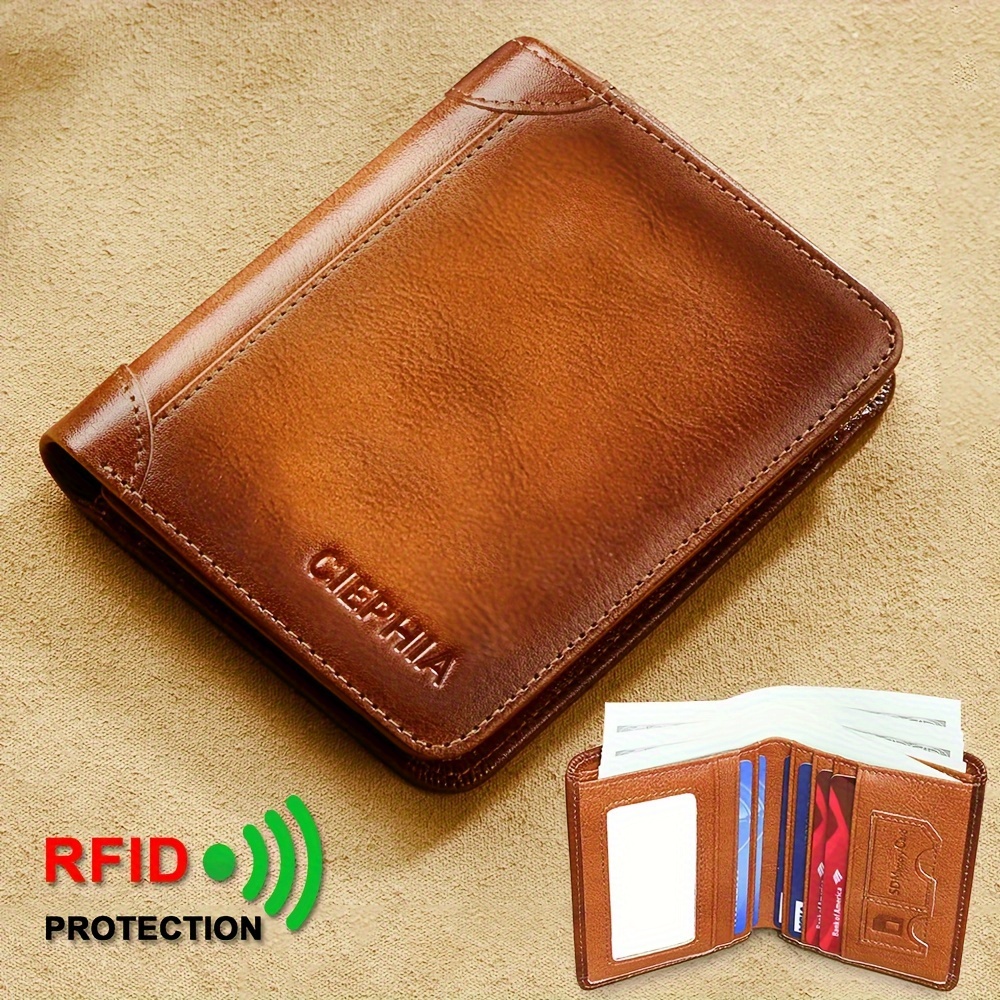 

1pc Men's Genuine Leather Wallet With Id Card Window, Top Layer Cowhide Vintage Multifunctional Wallet, Ideal Gift For Men