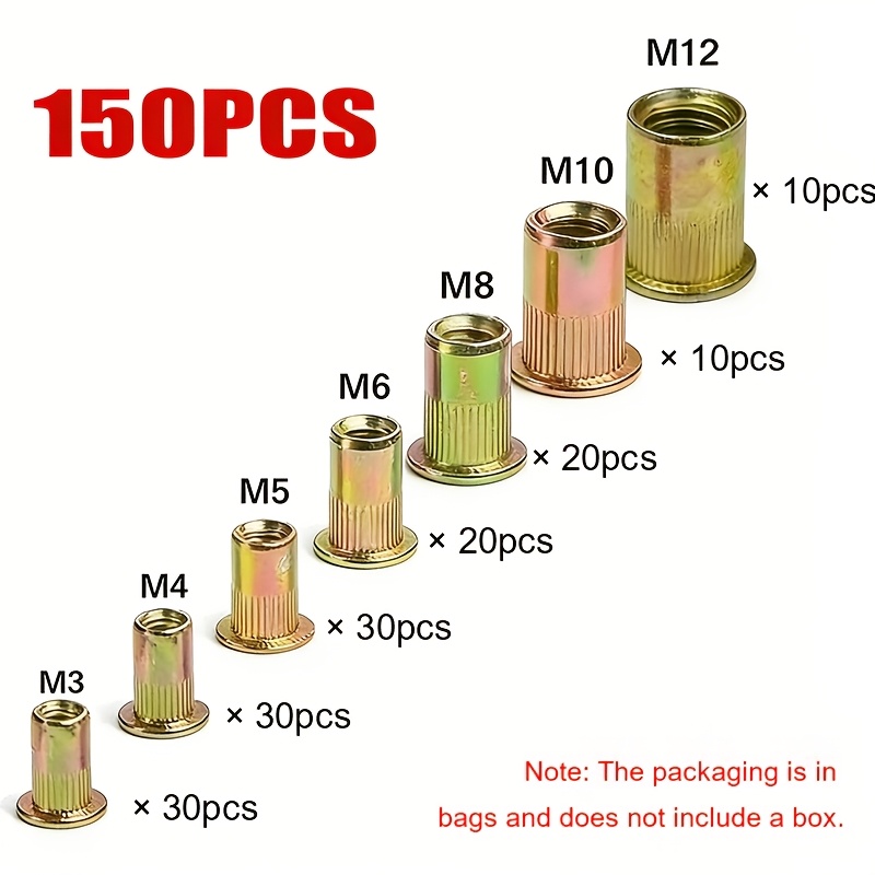 TEMU 150pcs Professional Colored Rivet Nut Tool Set, Multiple Sizes M3/m4/m5/m6/m8/m10/m12 | Suitable For Tools For Thin Plates And , Reliable
