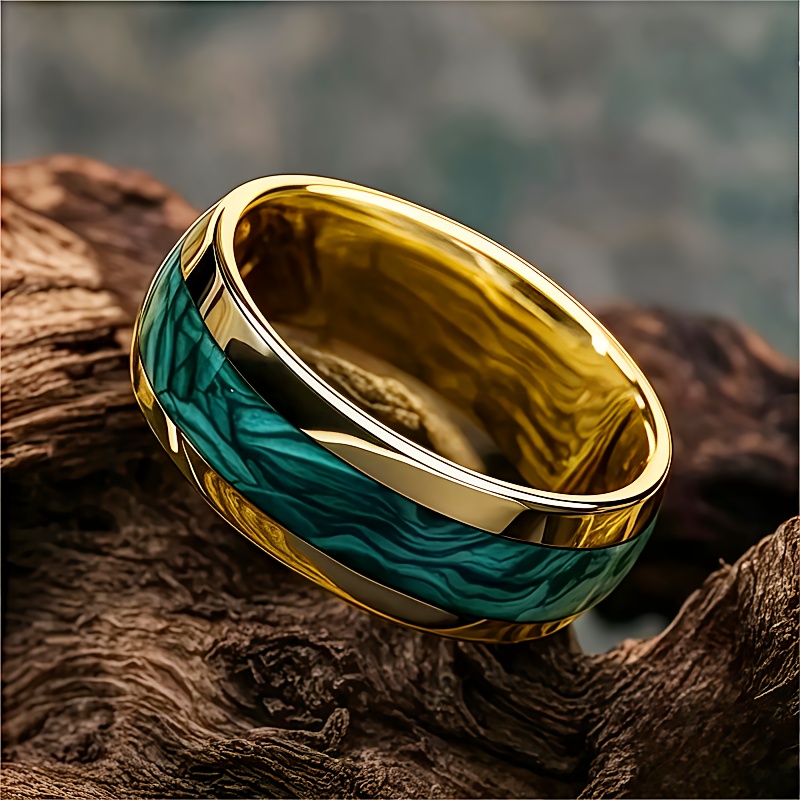 Men's 8mm Turquoise Pattern Titanium Wedding Ring
