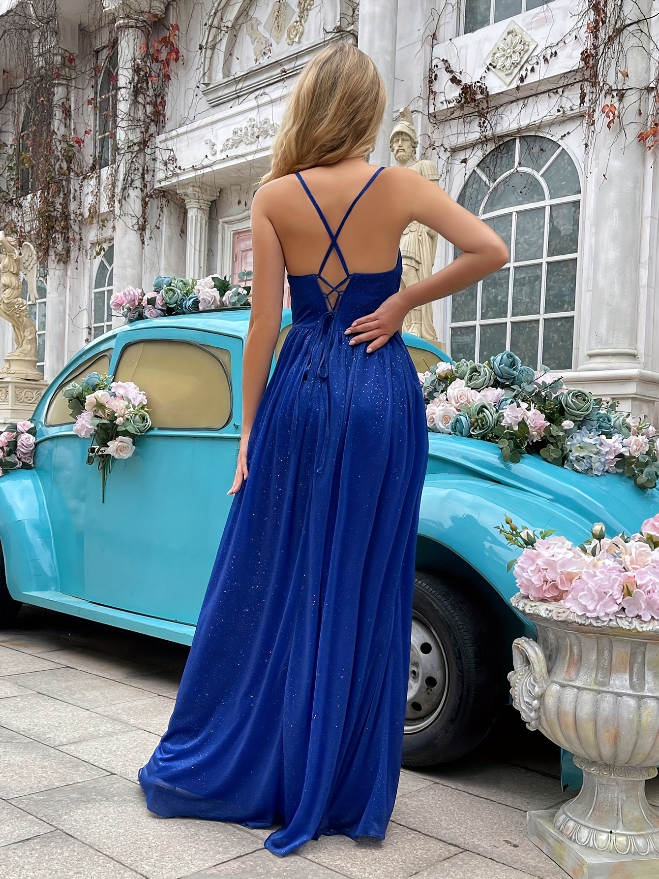 Glitter High Slit Backless Bridesmaid Dress
