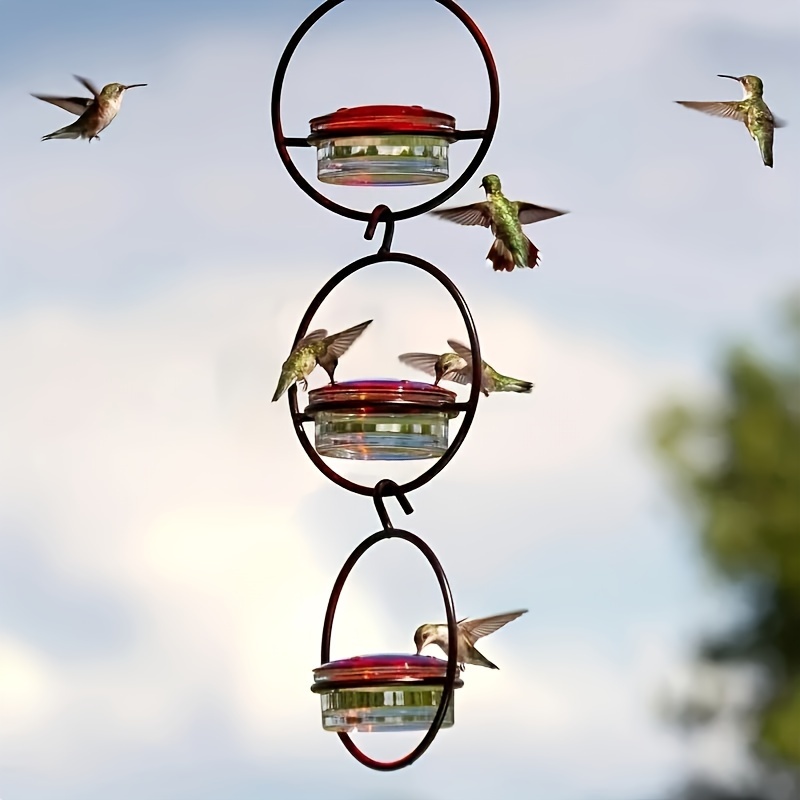 

3pcs Beautiful Hanging Hummingbird Feeder, Metal Bottle Humming Bird Feeder With Circular Metal Frame And Perch