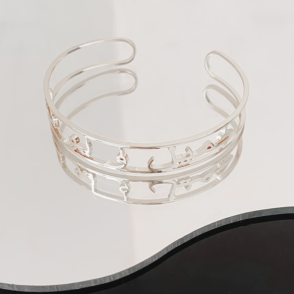 Stylish Open Bracelet with Personalized Arabic Names, Stainless Steel