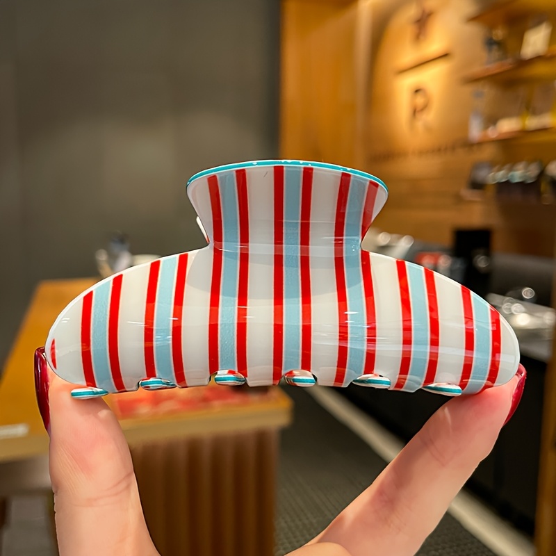 TEMU 1 pince à cheveux rayée colorée pour femmes, style rétro, pince requin pour queue de cheval, accessoire de cheveux tendance, convient à un usage