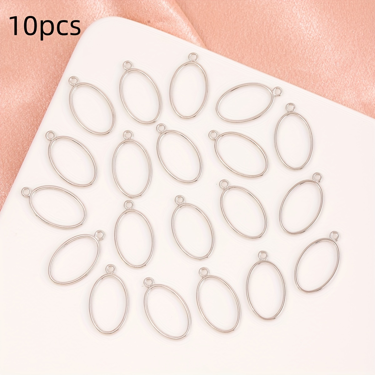 

10pcs Silvery-tone Hollow Oval Charms For Making - Earrings & Accessories Craft Supplies