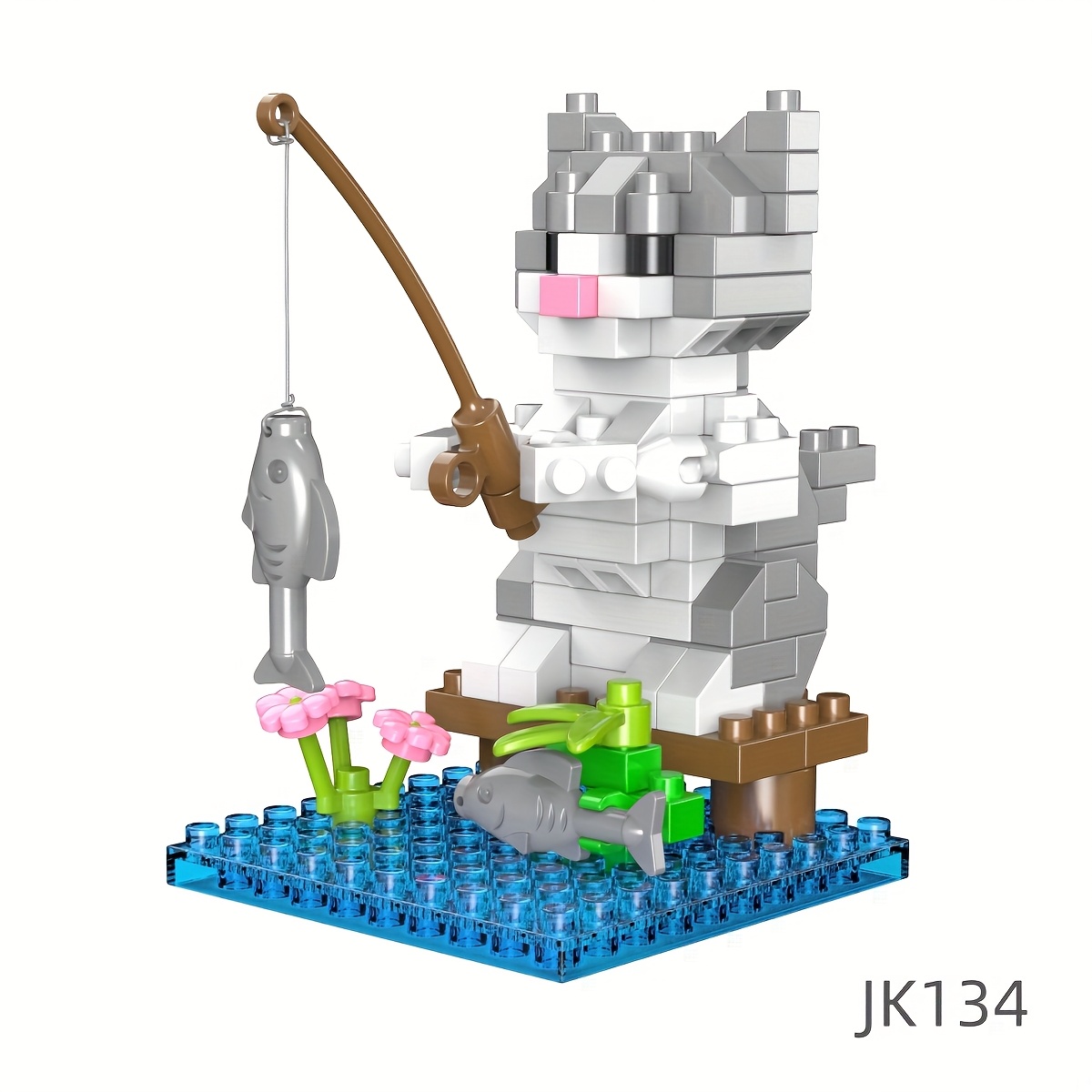 Image of Cute Cat Building Block, Interlocking Toy Set, Cat Goes Fishing Building Block, Holiday Gifts Home Decoration, Halloween, Christmas, Thanksgiving, Holiday Gifts