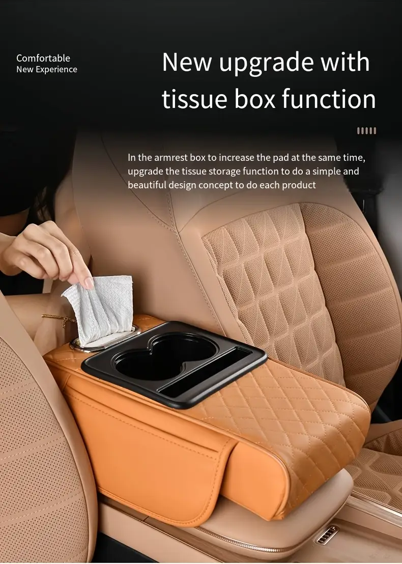 armrest box mat multifunctional universal armrest box cover with 2 side pockets and 2 cup holders heightened and expanded multifunctional storage box universal armrest seat box cover protective cover suitable for mobile phones bottles and cards internal accessories Product details 7
