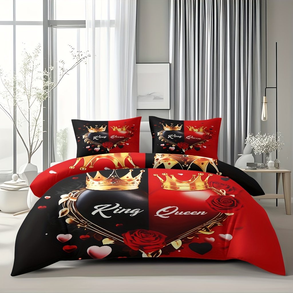 3pcs comfortable   theme bedding set soft high definition   cozy romantic black and red   gift   use machine washable 1 duvet cover 2 pillowcases no filling Product details 8