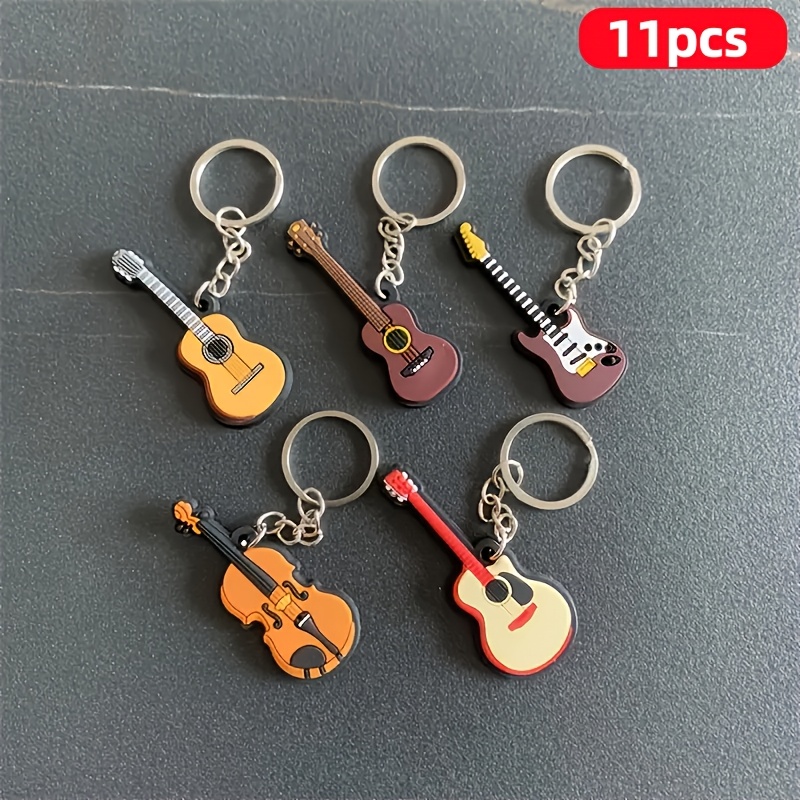 TEMU 11pcs- Mixed Packaging Pvc Soft Rubber Guitar, Violin, Musical Instrument Keychain, Artistic Emotional Hanging Decoration, Creative Small Gift