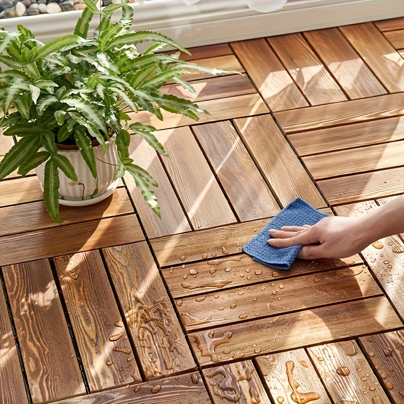 

27/54/81/162pcs Interlocking Patio Deck Tiles, Outdoor Garden And Poolside Flooring, Natural Solid Wood For Balcony And Indoor Use