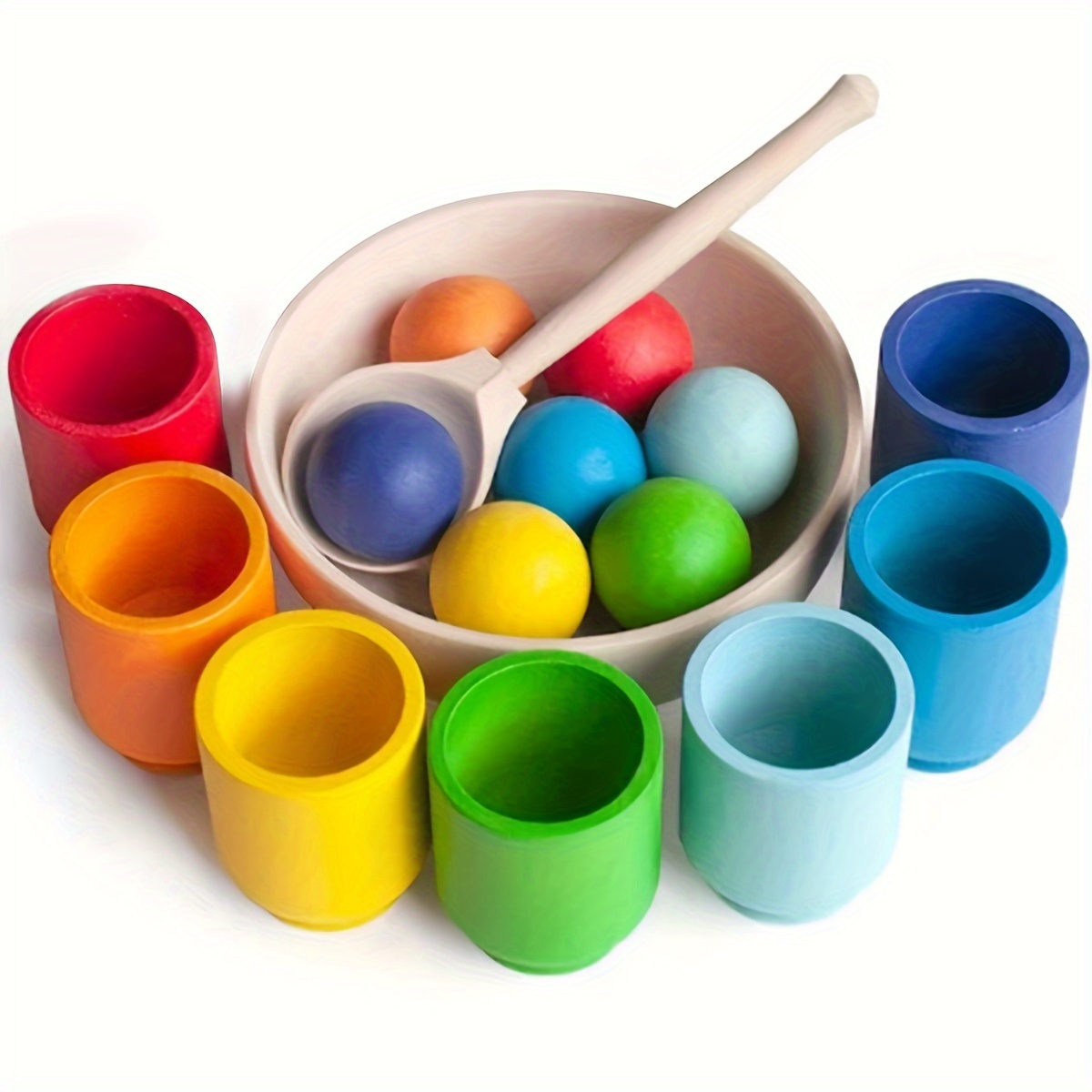 

Rainbow Balls In Cups Toys For Kids, Preschool Wooden Matching Games For Learning Color Sorting And Counting, Fine Motor Early Education Learning Toy, Random Color