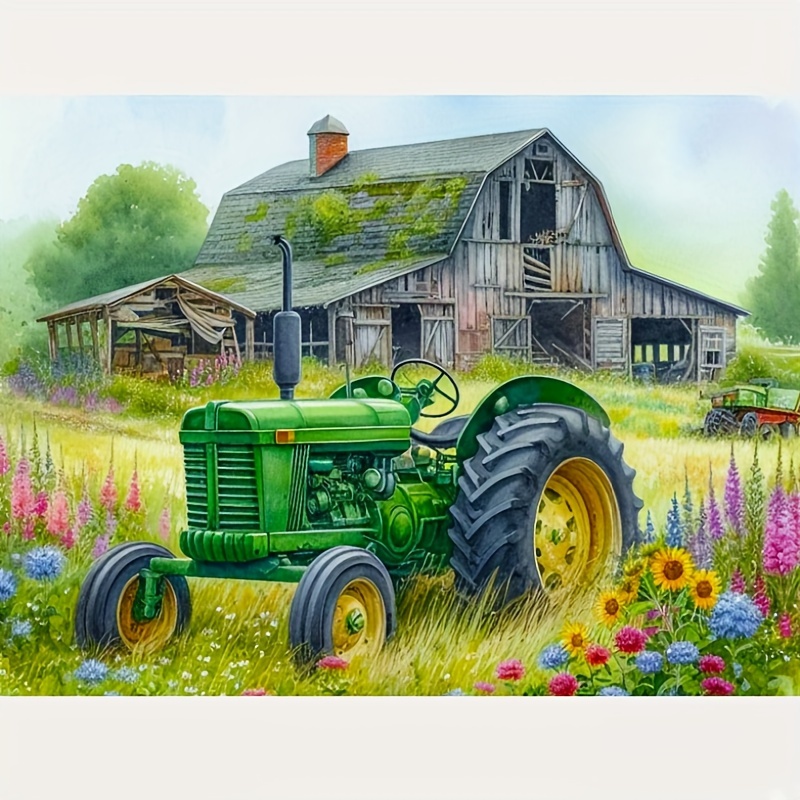 

Diy 5d Diamond Painting Kit For Adults - Rustic Farmhouse Scene With Tractor - 11.8x15.8 Inch Canvas Wall Art Decor - Full Drill Embroidery Cross-stitch Craft Set