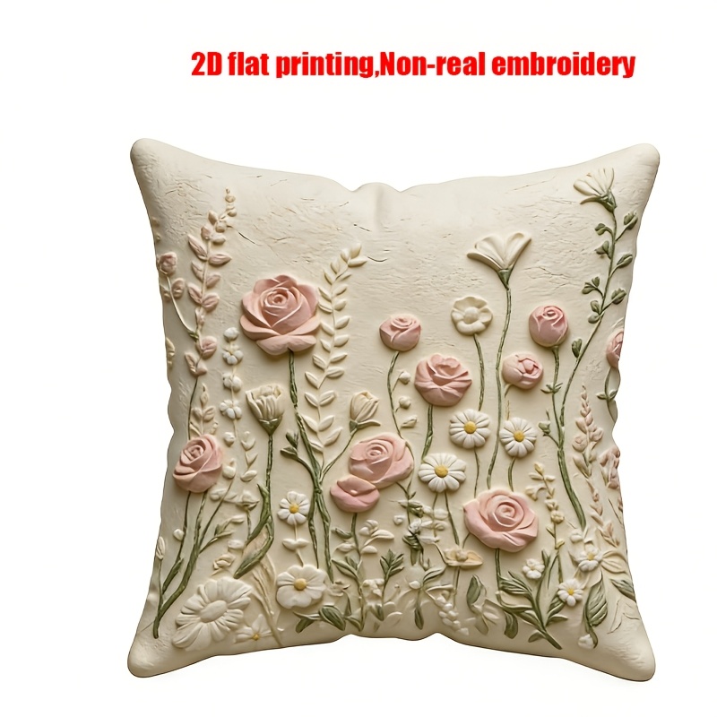 E-shop 2D-Flachdruck, keine echte Stickerei, . Kissenbezug im französischen Stil aus weichem Luxus-Kurzplüsch mit Blumenmuster, für den täglichen