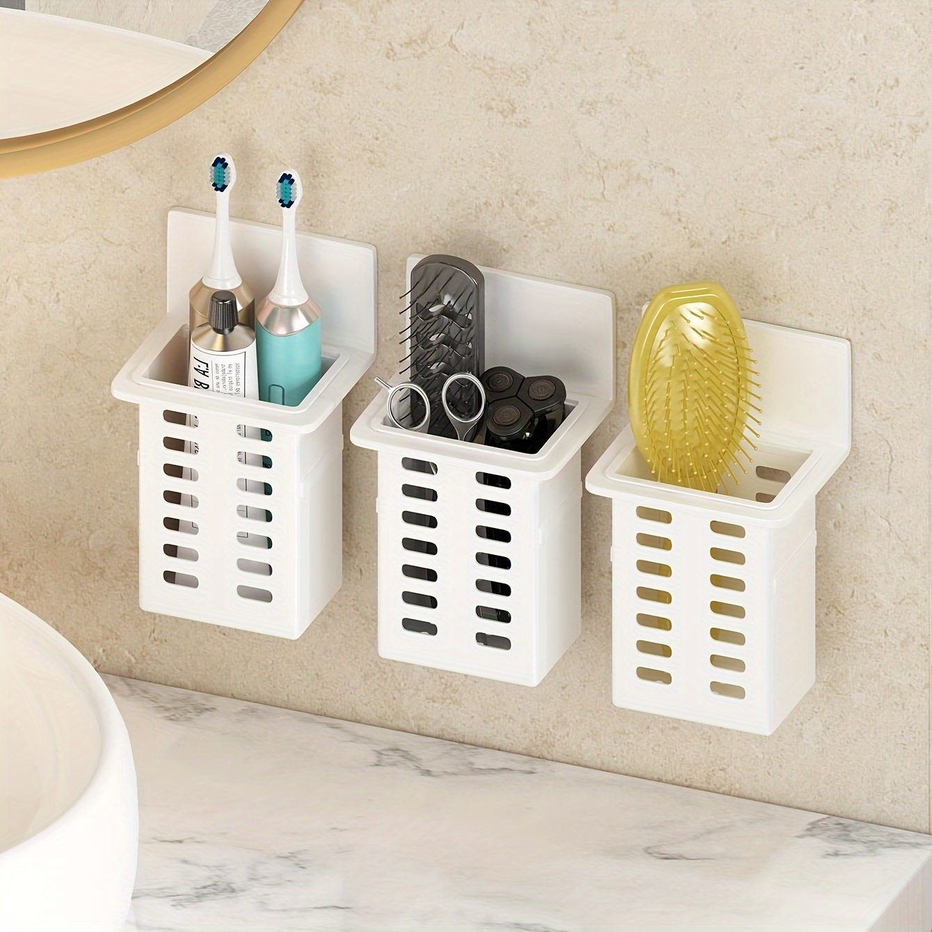

1pc Toothbrush Holder For Bathroom, Wall Mounted Toothbrush Storage Rack, Bathroom Storage Organizer, Bathroom Multifunctional Toothpaste Toothbrush Container, Bathroom Accessories