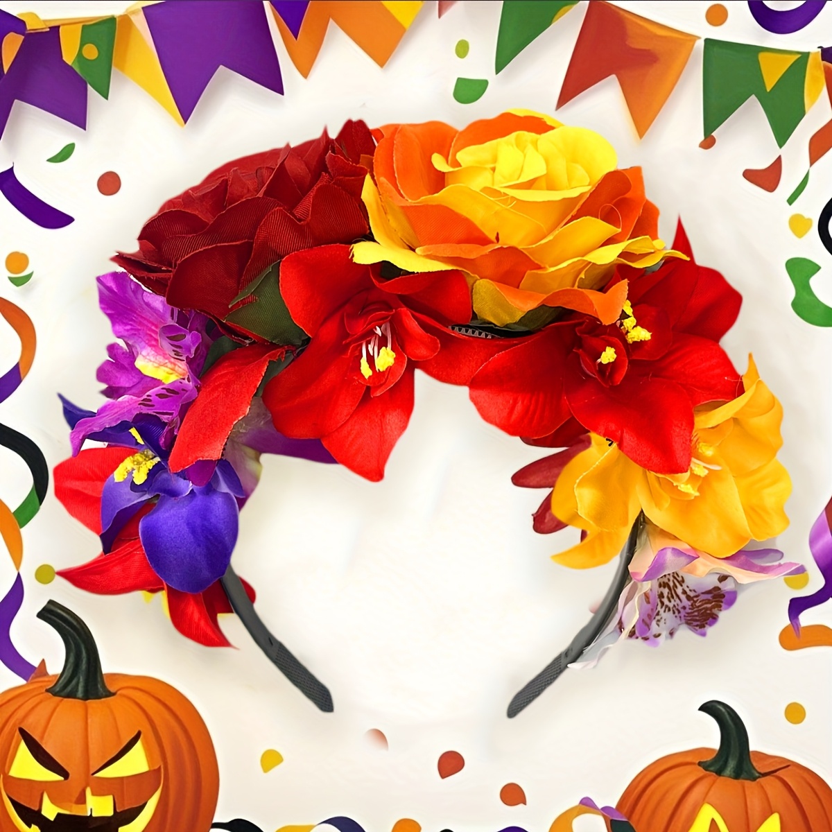 Image of Mexican Flower Crown Headband Halloween Headband Rose Flower Crown Headpiece Floral Hair Additions For Cosplay Carnival Party Beach Vacation Stage Performance