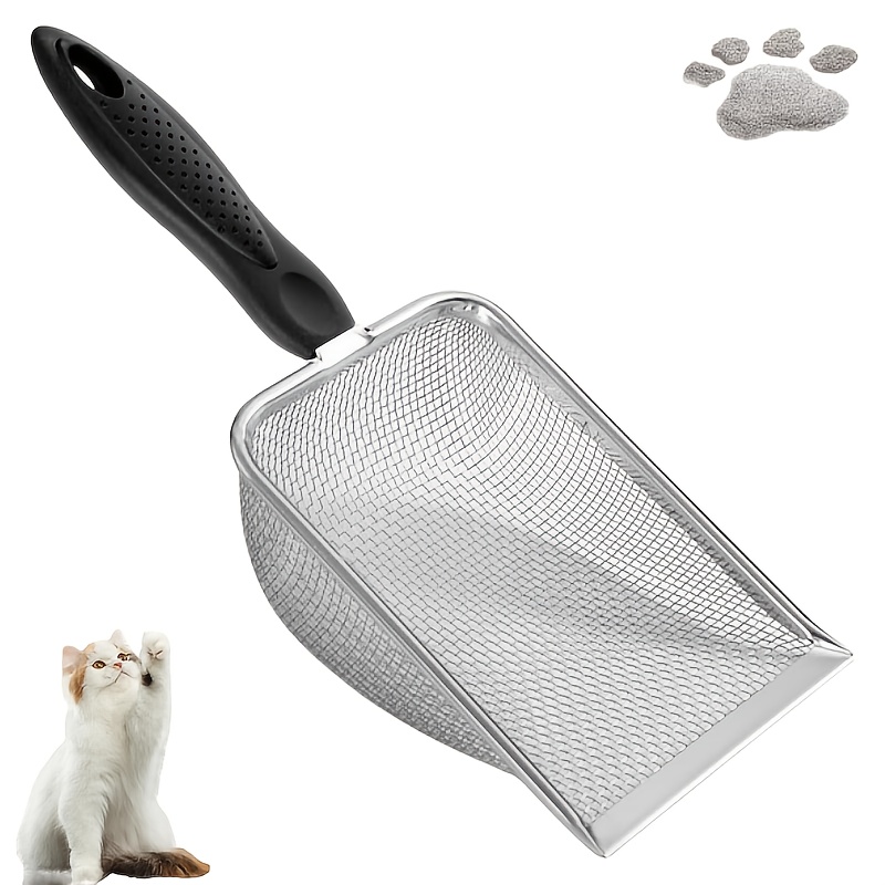 TEMU Stainless Steel Cat - Durable Rust-resistant Metal Mesh / Non-slip Long Handle Deep Corner Design Suitable For All Types Of Cat Litter And Easy-to- Waste Scoop, Ideal For Fine- Litter