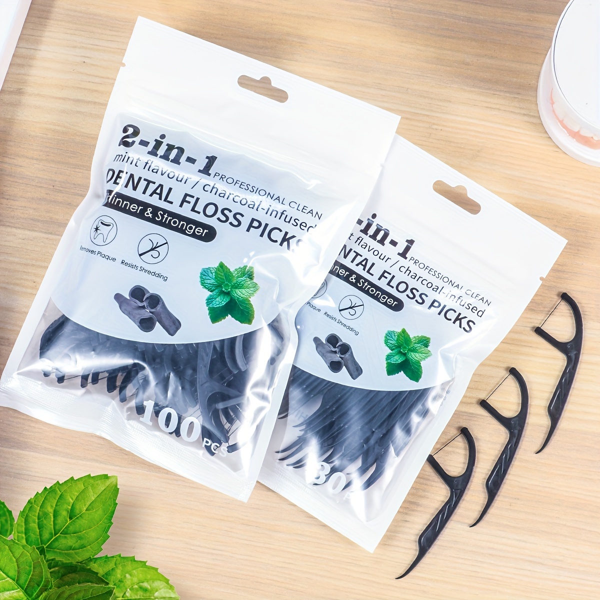 Bamboo Charcoal Dental Floss Picks Deep Cleaning - Temu