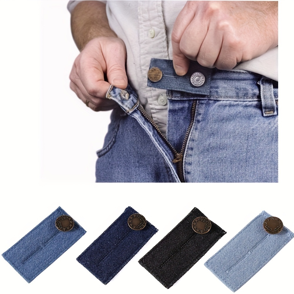 

Adjustable Waistband Extender - Set Of 1, Denim Jean Button Extender For Men, Alloy , Round Button Design, Comfort Expander