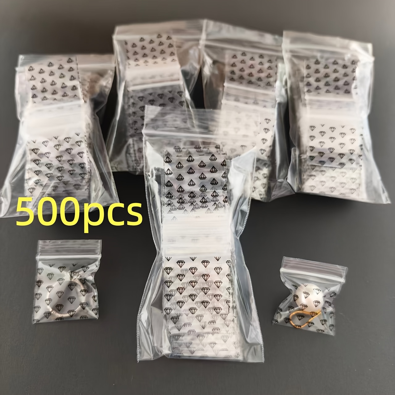 TEMU 500pcs Diamond Pattern Reusable Clear Polyethylene Resealable Bags - Moisture-proof And Dust-proof, Suitable For Jewelry Charms, Stationery
