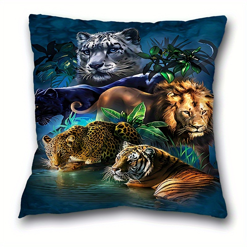 

1pc, Lion And Tiger Print Short Plush Pillow Case (17.7 "x17.7"), Animal Themed Pillow Case, Home Decor, Room Decor, Bedroom Decor, Architectural Collectible Accessories (excluding Pillow Core)