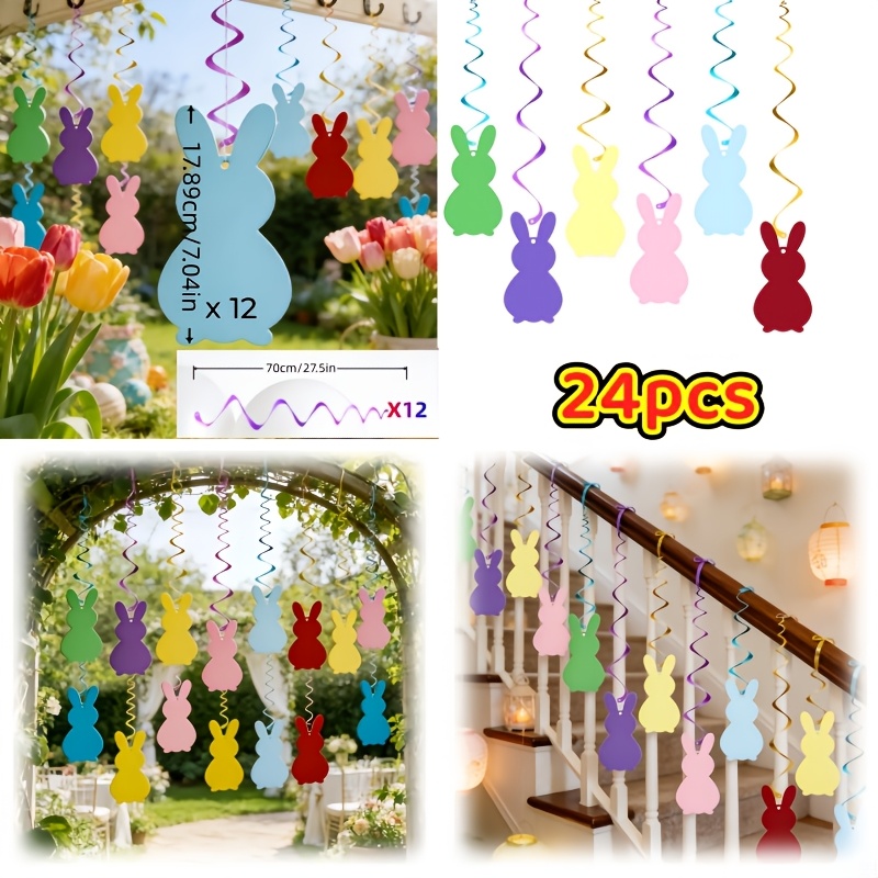 Image of 24pcs = 12 Sets Of 6 Colorful Rabbit Ornaments, Perfect For Outdoor Easter Celebrations. Decorations Up The Atmosphere, A Setting. Essential For Scene Decor Halloween Decorations Christmas Decorations