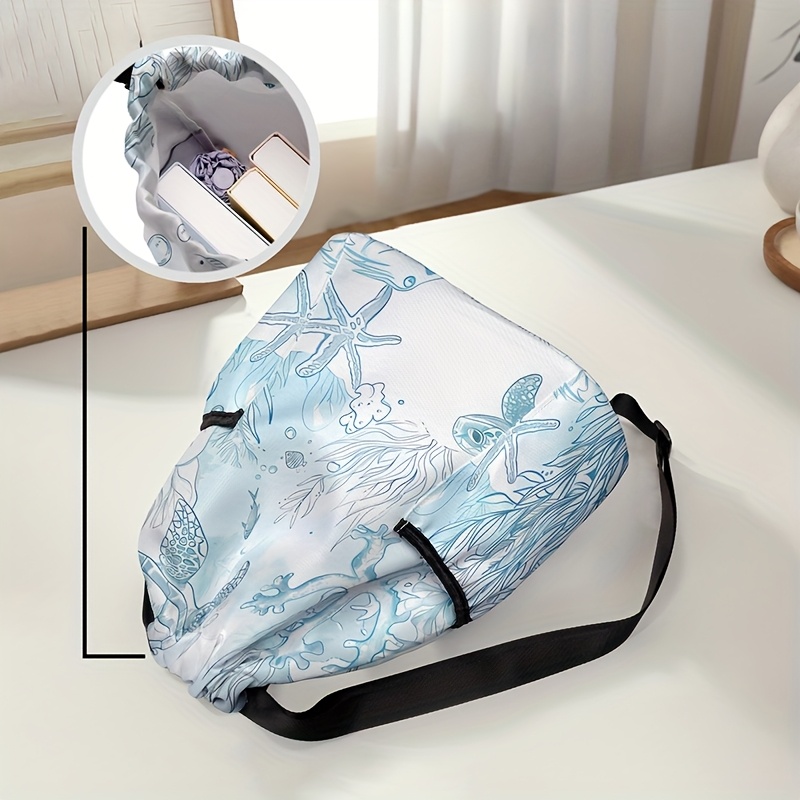 sea turtle seaweed coral pattern printed drawstring backpack 