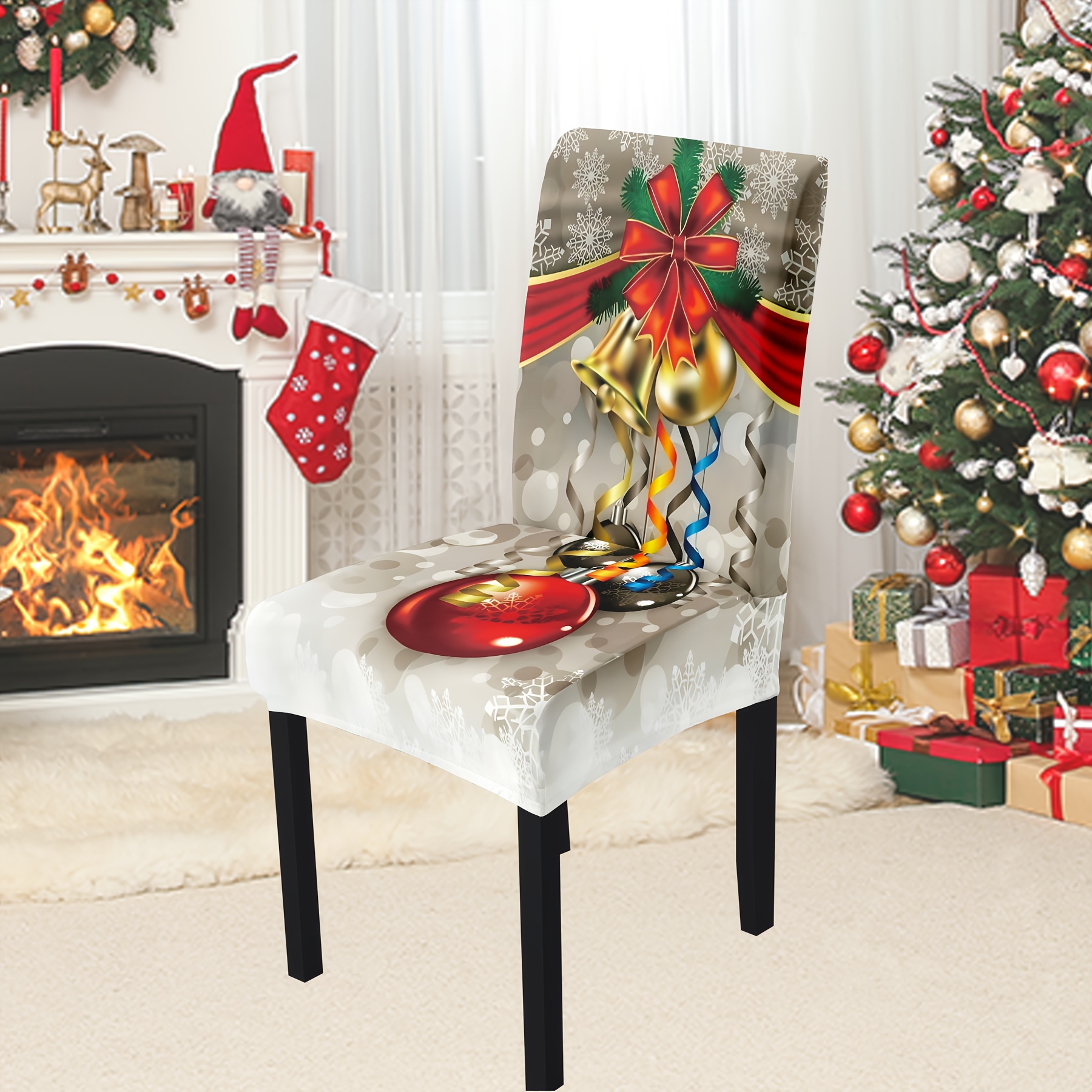 

4/6pcs Christmas Pattern Chair Covers, Christmas Party Decor, Chair Seat Covers, Machine Washable, Gift