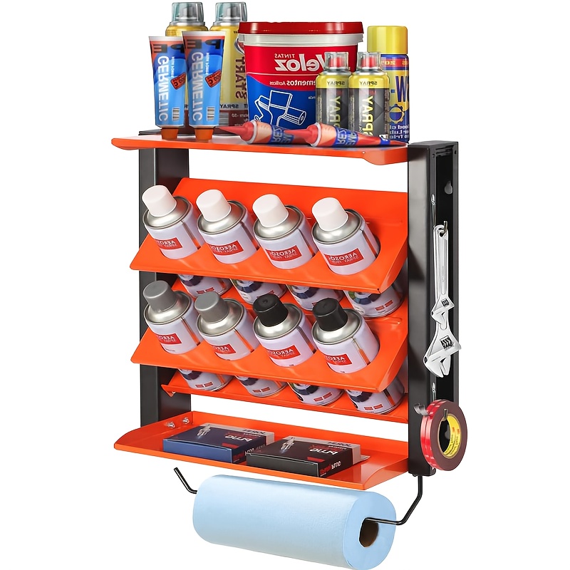 TEMU Heavy-duty Metal Wall-mounted Spray Can Holder With 8 Can Holes & 2 Shelves - Garage & Workshop Paint, Lubricant, Adhesive Organizer Rack With