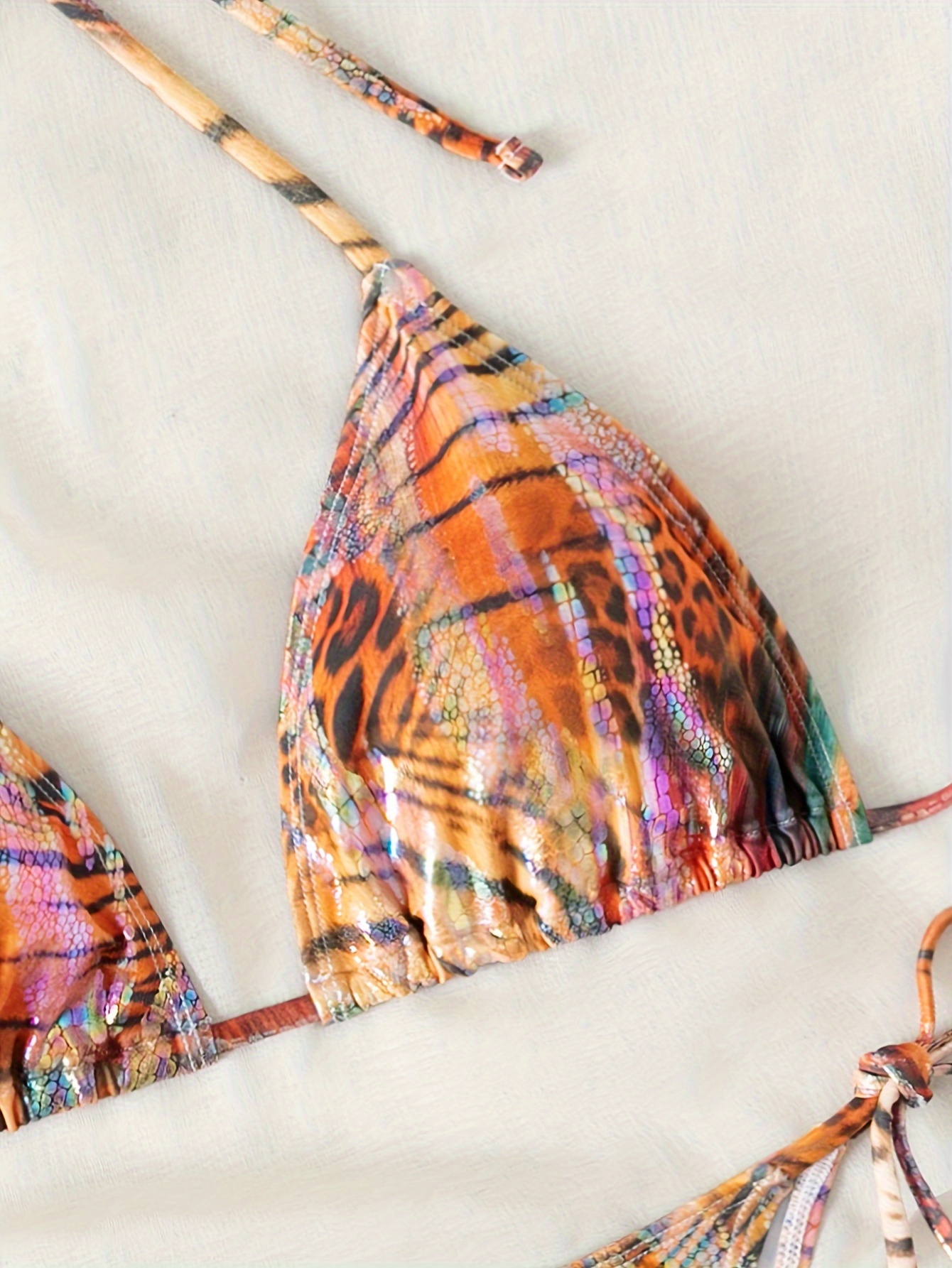 Animal Skin Print 2 Piece Set Bikini, Halter V Neck Tie Back Backless High Cut Tie Side Swimsuits, Women's Swimwear & Clothing Triangle Top