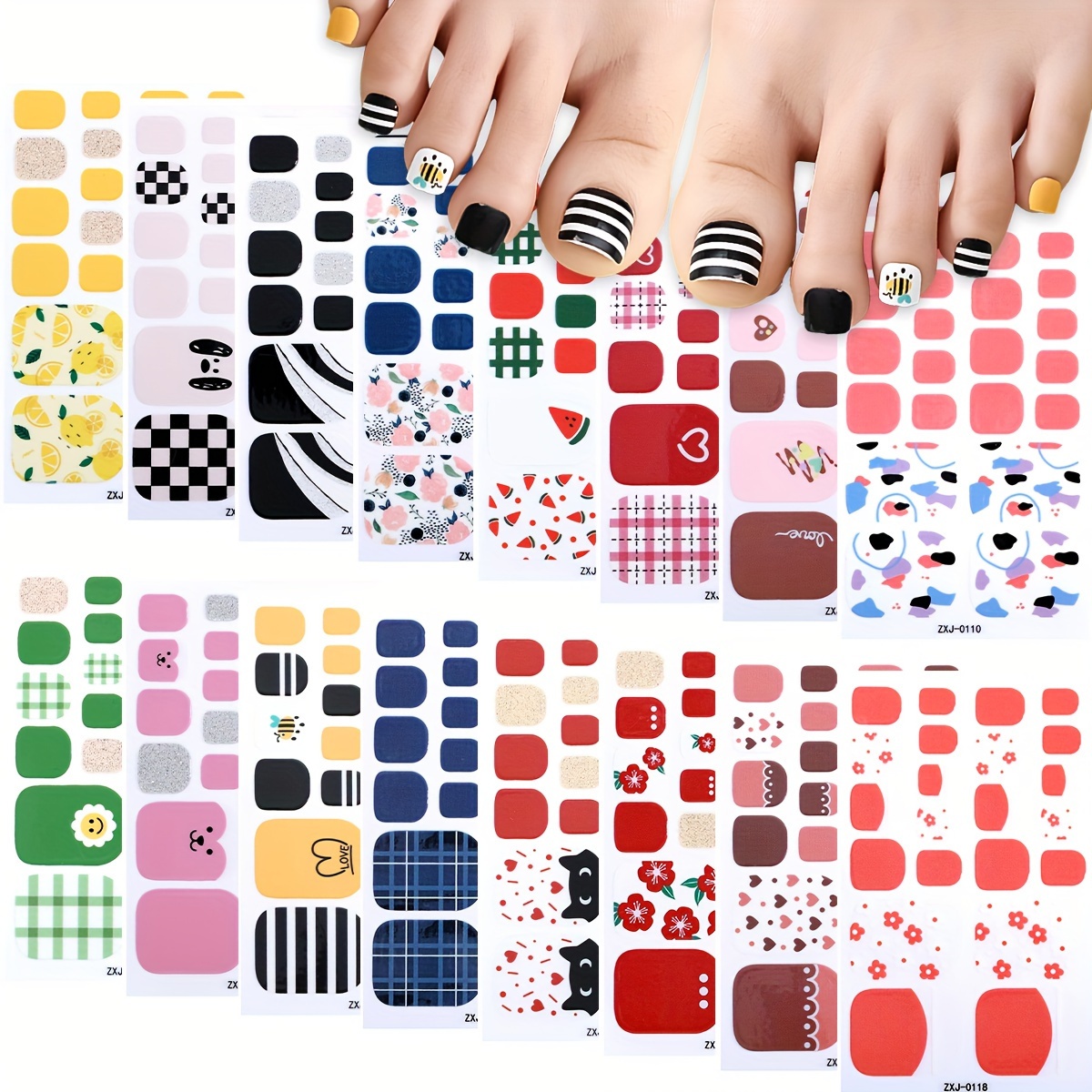 

16 Sheets Toe Nail Stickers Spring Summer Flower Fruit Design Full Nail Wraps Self Adhesive Toenail Polish Strips Toes Nail Stickers Toenail Stickers Polish Manicure Sticker 2 Nail Files