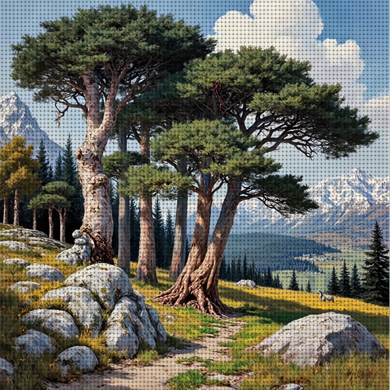 TEMU 1pc Printed Cross- Kit, Frameless, "mountain Scenery" Pattern, Perfect For Beginner's Relaxing Handmade Craft, Experiencing The Full From
