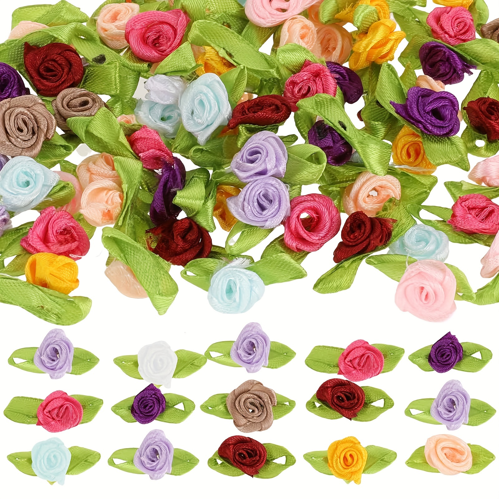 

100pcs/bag Fabric Flower Green Leaves Rose Diy Hairpin Headwear Toy Decorative Clothes Shoes Accessories