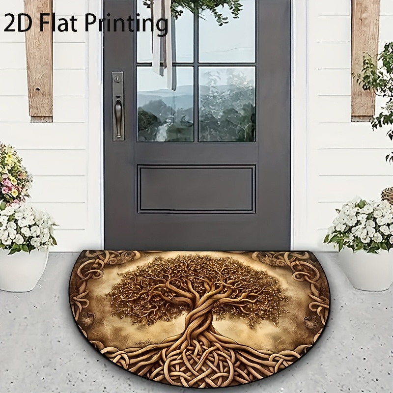 Image of 1pc 2d Flat Tree Of Life Welcome Mat, Entry Door Mat, Non-slip Backing, Suitable For Entry Doors, Bedrooms, Kitchens, And Bathroom Entrances As A Multi-area Decorative Floor Mat