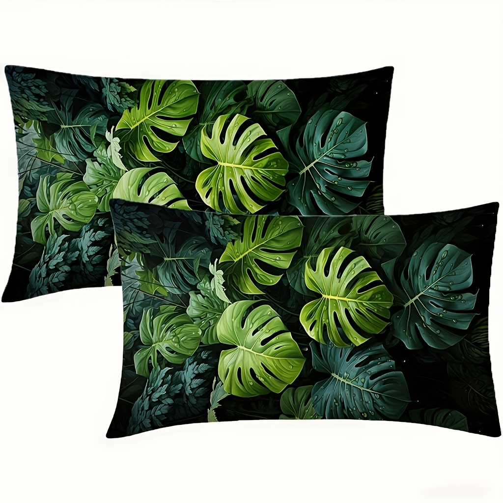 TEMU 2 housses de coussin rectangulaires à impression numérique avec feuilles de Monstera | Housses de coussin décoratives de style tropical pour