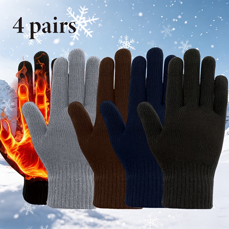 TEMU 4 Pairs Men' & Women' Thermal Gloves Suitable For Outdoor Winter, Touchscreen Compatible Cold-proof Gloves With Elastic Cuffs, Neutral & Color