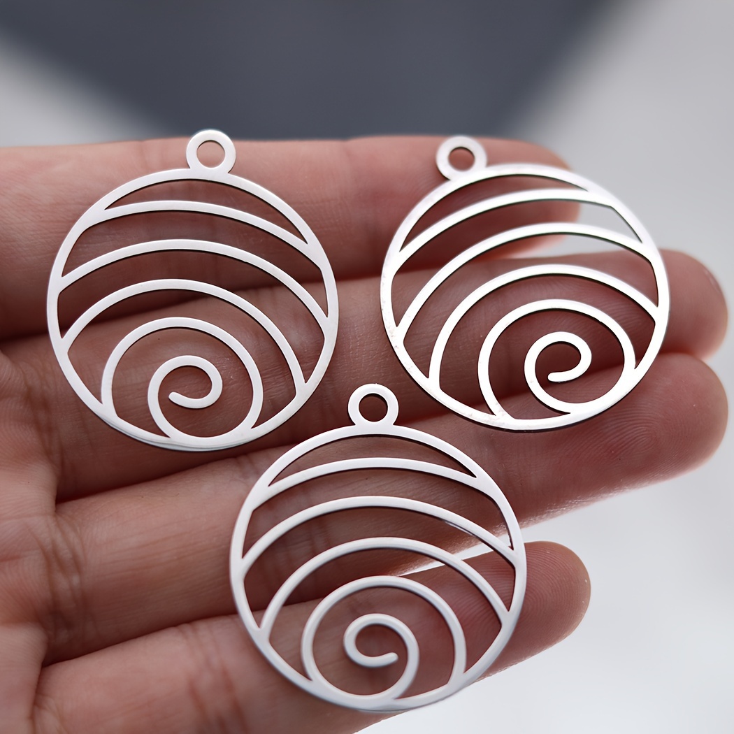 TEMU 3 ciondoli rotondi cavi in acciaio inossidabile, 3 pezzi, per gioielli, orecchini, accessori, creazione di collane, forniture per braccialetti
