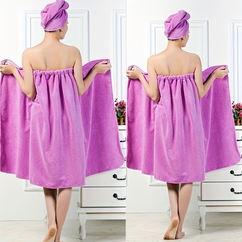 

Women's Bathrobe Set, Wrap Set Spa Towel Comfortable Adjustable Shower Robes Skirt With Fast Dry Hair Drying Cap