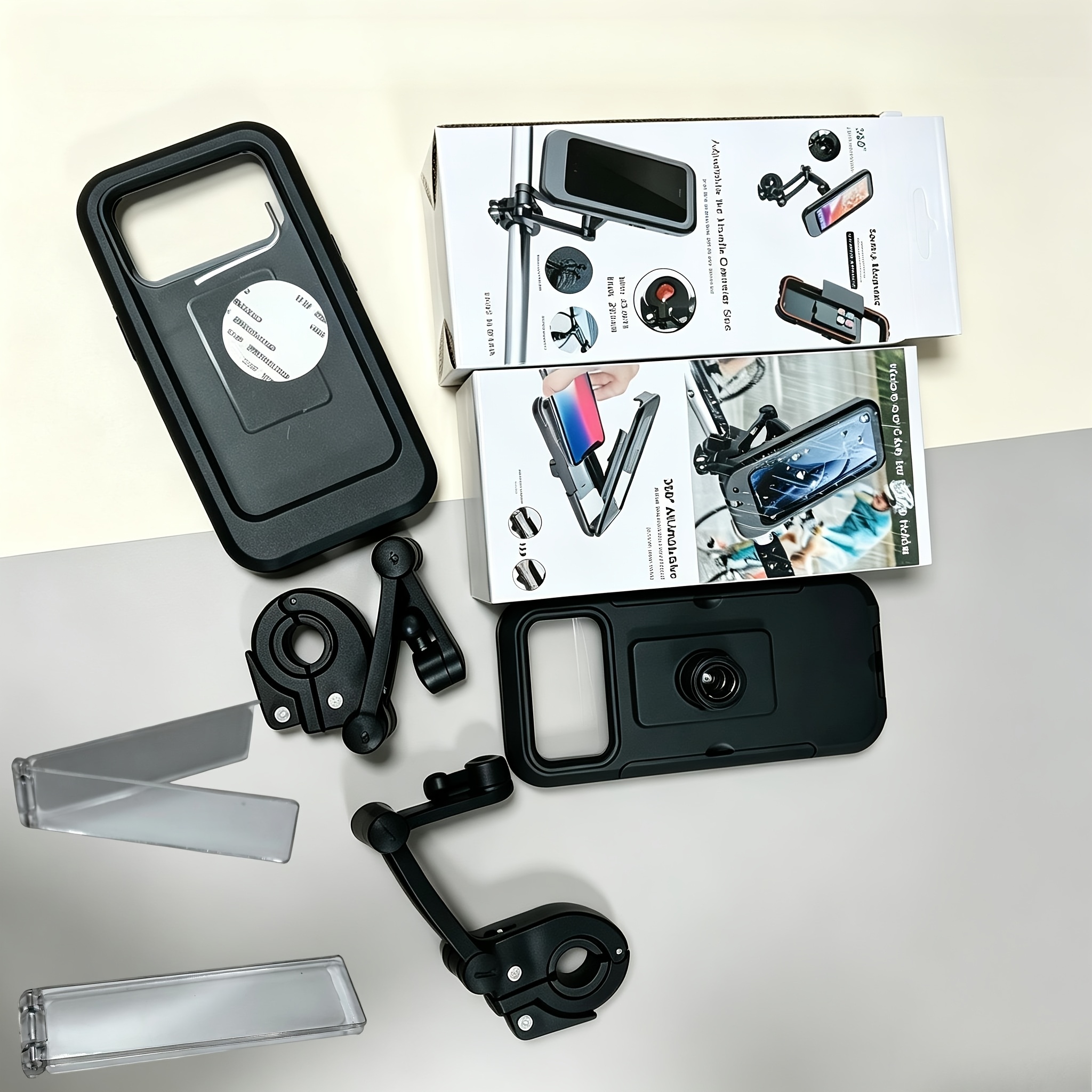 TEMU 3pcs Set (1pc Motorcycle Phone Mount And 2pcs L-shaped Back Sticker Phone Mounts), Bike Phone Navigation Holder, Abs Material Retractable Clamp,