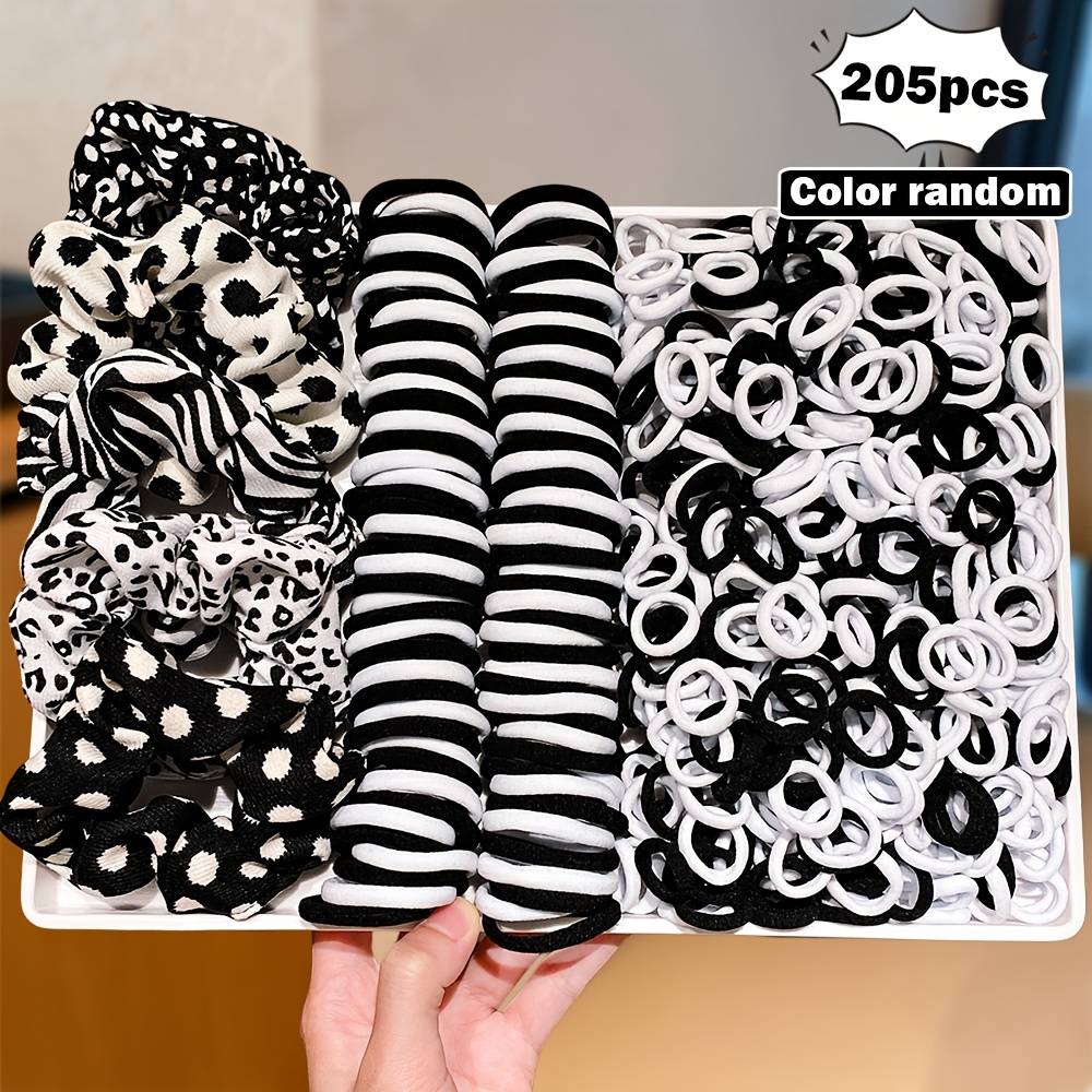 TEMU Set da 205 pezzi, colori casuali, set di accessori per capelli da donna classici, scrunchies con stampa + combo di scrunchies grandi e piccoli