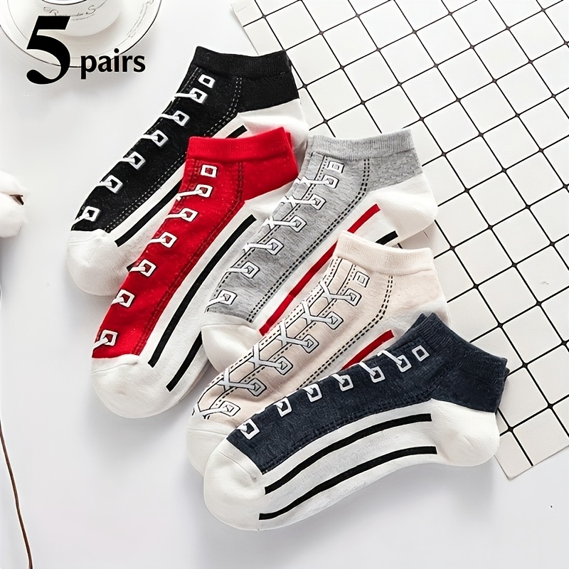TEMU 5/10 Paires de Chaussettes de Chaussures en Toile Imprimées en 3D Amusantes, Chaussettes Invisibles Basses, Chaussettes de Couple et Tendance