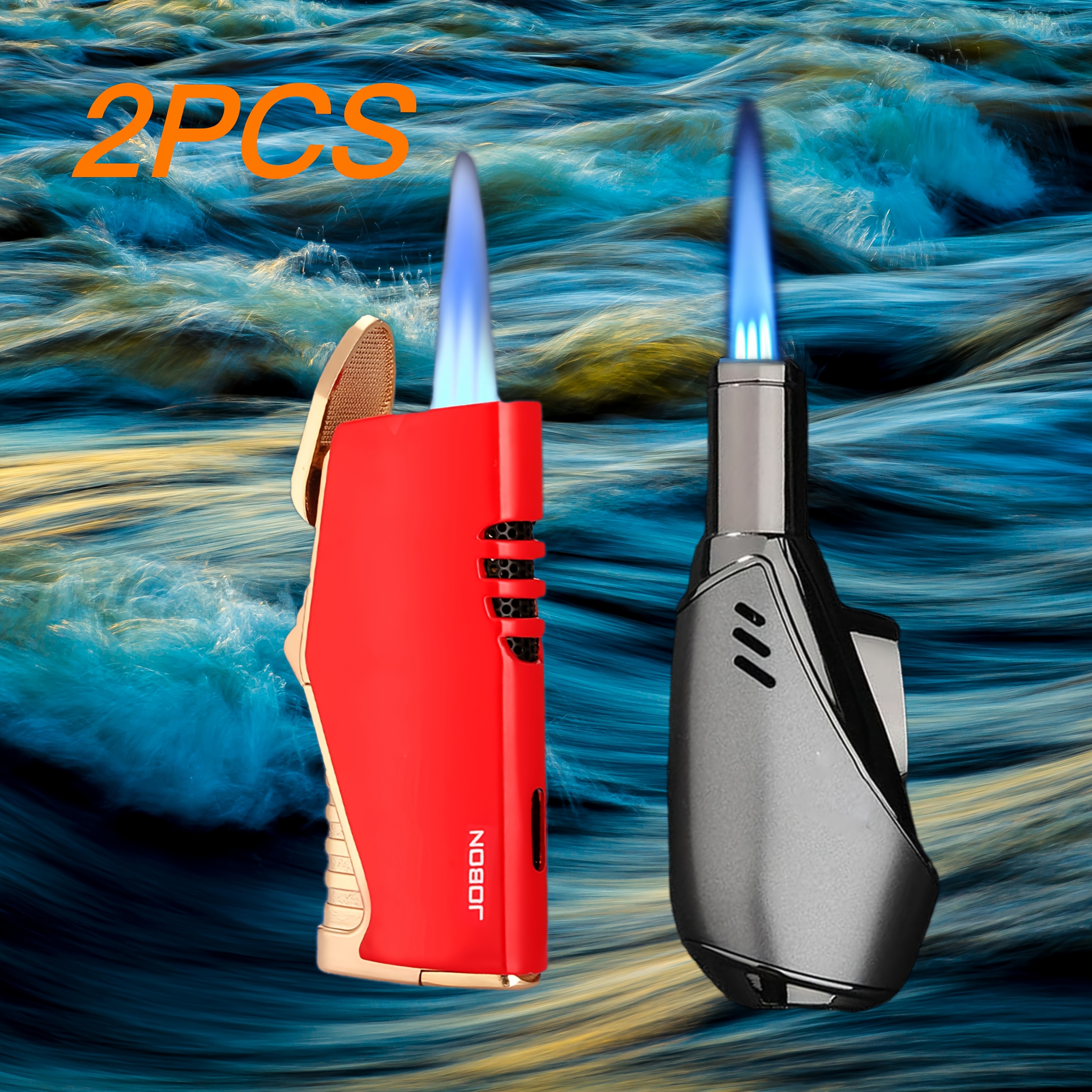 [ Surprise Gift] Random Latest Jobon -refillable Jet Flame-premium Gift Box-ideal Gift For Men-blue Flame, High Heat-great For Bbq, Welding, Camping ( Not Included)
