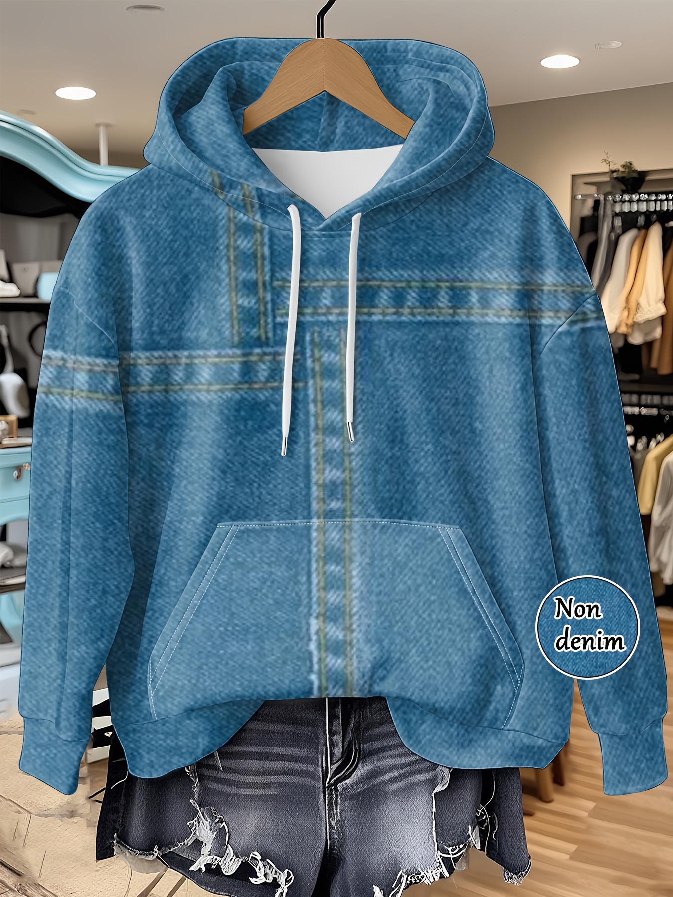 Zipper Long Denim Jacket With Hoodie Risen Moto Jean Jacket With