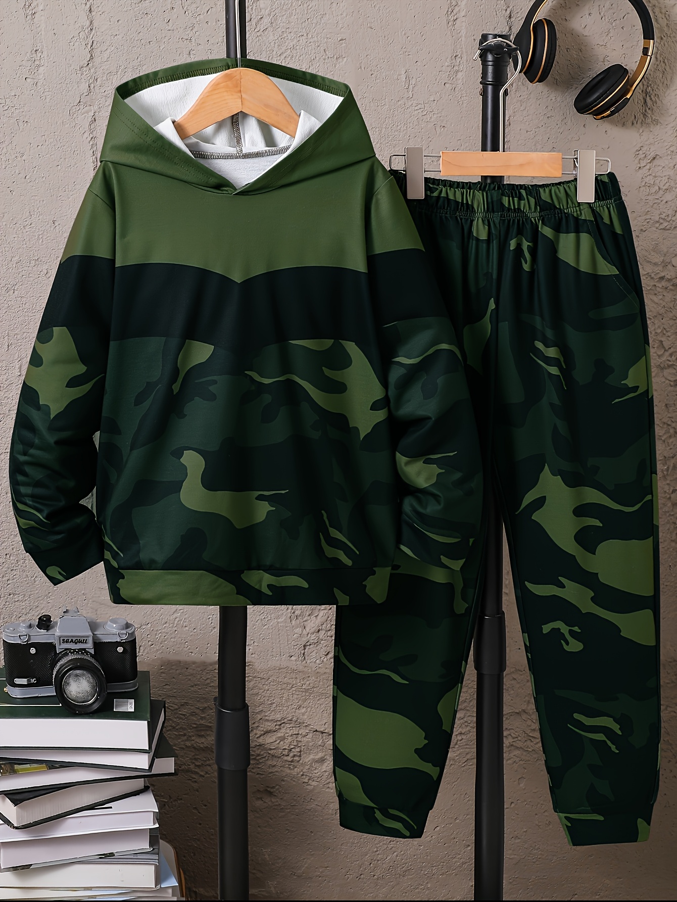 Ensemble Bébé Garçon 2 Pièces — Sweat Animaux + Pantalon Camouflage — Pour Printemps, Automne, Hiver