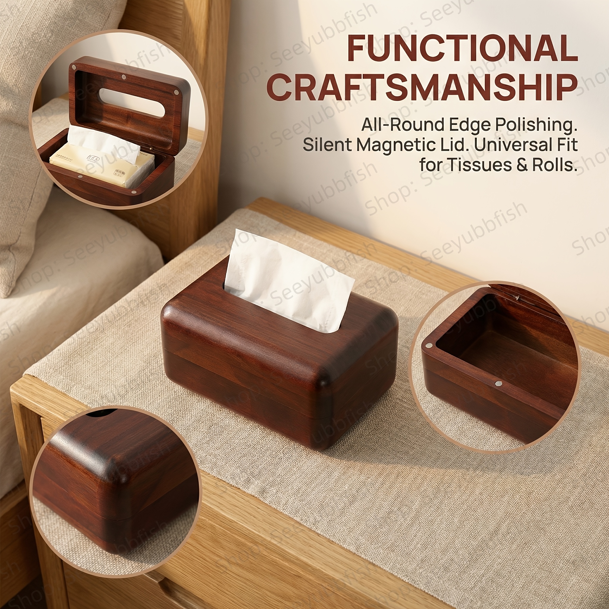 2026 New Model Natural Solid Wood Tissue Box | Large Capacity Compatible with Both Tissue And Roll Paper, Smooth Box Design Prevents Cuts
