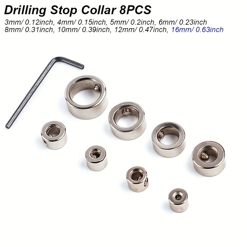 Adjustable Collar Set For Drill Bit Depth Control, Featuring A Limit Ring And Guide Gauge For In Woodworking