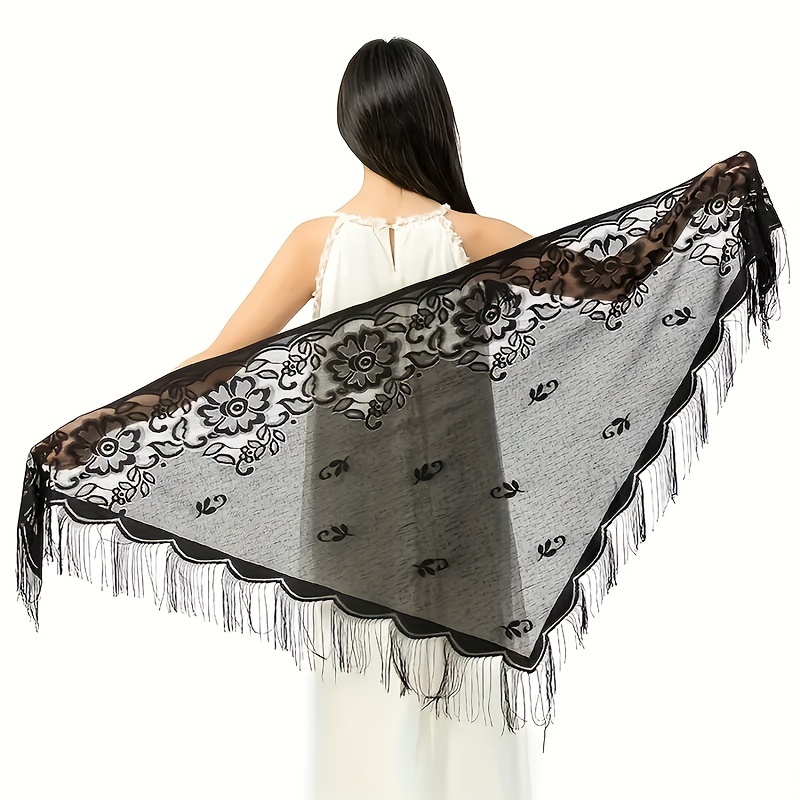 

1pc Lace Shawl, Lace Triangle Towel Shawl, Boho Polyester Geometric-pattern Headscarf