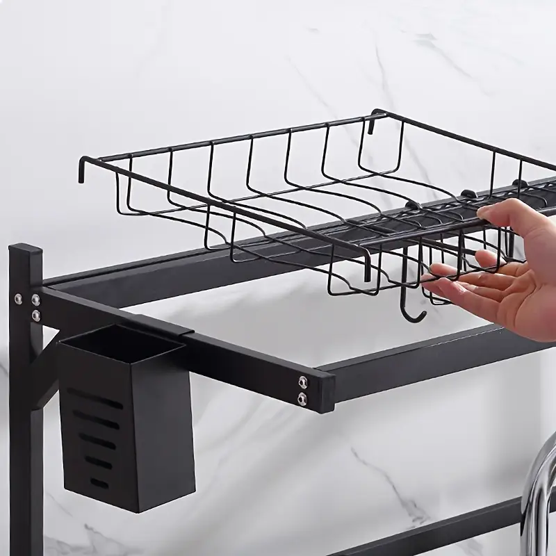 1 layer 2 layer adjustable countertop dish drying rack removable multi functional kitchen organizer with chopstick holder sponge cutting board storage space saving design for sink area dish drying rack for kitchen counter utensil holder Product details 8
